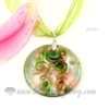 glitter round foil lampwork murano glass necklaces pendants jewelry green