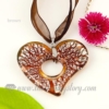 heart foil lampwork murano glass necklaces pendants jewelry brown
