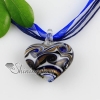 heart glitter swirled pattern lampwork murano italian venetian handmade glass necklaces pendants blue