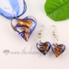 heart glitter venetian murano glass pendants and earrings jewelry blue
