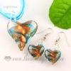 heart glitter venetian murano glass pendants and earrings jewelry light blue