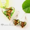 heart glitter venetian murano glass pendants and earrings jewelry green