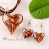 heart glitter venetian murano glass pendants and earrings jewelry brown