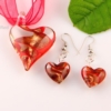 heart glitter venetian murano glass pendants and earrings jewelry red