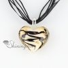 heart glitter with lines murano glass necklaces pendants black