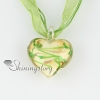 heart glitter with lines murano glass necklaces pendants light green