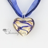 heart glitter with lines murano glass necklaces pendants blue