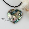 heart patchwork sea water rainbow abalone shell mother of pearl pendants leather necklaces jewelry design A