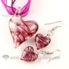 heart swirled venetian murano glass pendants and earrings jewelry purple