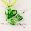 heart swirled venetian murano glass pendants and earrings jewelry green