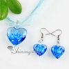 heart with flowers inside lampwork murano italian venetian handmade glass pendants and earrings jewelry sets light blue