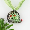 hedgehog with flowers inside glitter murano glass necklaces pendants green