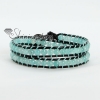 jade bead beaded double wrap leather bracelets light blue