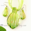 leaf foil venetian murano glass pendants and earrings jewelry green