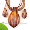 leaf foil venetian murano glass pendants and earrings jewelry brown