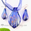 leaf foil venetian murano glass pendants and earrings jewelry blue
