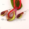 leaf foil venetian murano glass pendants and earrings jewelry red