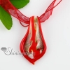 leaf glitter lampwork murano italian venetian handmade glass necklaces pendants red