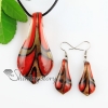 leaf glitter lampwork murano italian venetian handmade glass pendants and earrings jewelry sets red