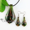 leaf glitter lampwork murano italian venetian handmade glass pendants and earrings jewelry sets green