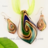 leaf glitter venetian murano glass pendants and earrings jewelry green