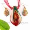leaf glitter venetian murano glass pendants and earrings jewelry red