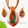 leaf glitter venetian murano glass pendants and earrings jewelry brown