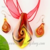 leaf glitter venetian murano glass pendants and earrings jewelry light red