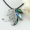 leaf openwork sea water pink rainbow abalone yellow oyster shell necklaces pendants with leather necklaces design A