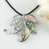 leaf openwork sea water pink rainbow abalone yellow oyster shell necklaces pendants with leather necklaces design B