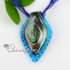 leaf silver foil glitter swirled pattern lampwork murano italian venetian handmade glass necklaces pendants blue
