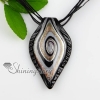 leaf silver foil glitter swirled pattern lampwork murano italian venetian handmade glass necklaces pendants black
