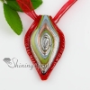 leaf silver foil glitter swirled pattern lampwork murano italian venetian handmade glass necklaces pendants red