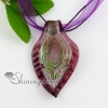leaf silver foil swirled pattern lampwork murano italian venetian handmade glass necklaces pendants purple
