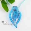 leaf silver foil swirled pattern lampwork murano italian venetian handmade glass necklaces pendants light blue