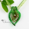 leaf silver foil swirled pattern lampwork murano italian venetian handmade glass necklaces pendants green