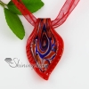 leaf silver foil swirled pattern lampwork murano italian venetian handmade glass necklaces pendants red