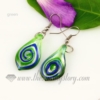 leaf swirled foil lampwork murano glass earrings jewelry green