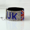 leather crystal rhinestone uk usa flag snap wrap slake bracelets design B