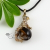leopard ball turn tigereye rose quartz agate semi precious stone rhinestone necklaces pendants design C