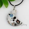 moon millefiori glitter silver foil lampwork glass necklaces with pendants white