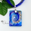 oblong glitter swirled pattern silver foil lampwork murano italian venetian handmade glass necklaces pendants blue