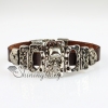oblong skull fleur de lis snap wrap bracelets genuine leather design B