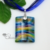 oblong with lines silver foil lampwork murano italian venetian handmade glass necklaces pendants blue