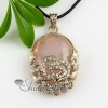 oval flower leaf rose quartz glass opal jade agate semi precious stone rhinestone necklaces pendants design D