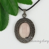 oval glass opal amethyst rose quartz jade agate semi precious stone openwork necklaces with pendants design J