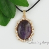 oval glass opal turquoise tiger's-eye amethyst rose quartz agate semi precious stone necklaces with pendants design A