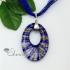 oval glitter silver foil lampwork murano italian venetian handmade glass necklaces pendants dark blue