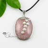 oval leaf rose quartz semi precious stone freshwater pearl necklaces pendants design A