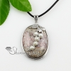 oval leaf rose quartz semi precious stone freshwater pearl necklaces pendants design C